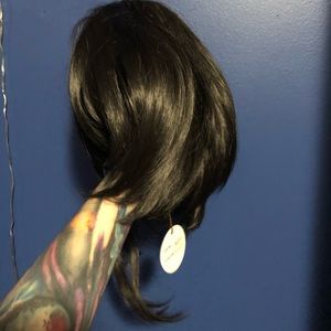 short dark brown wig with 2 clip in pigtails